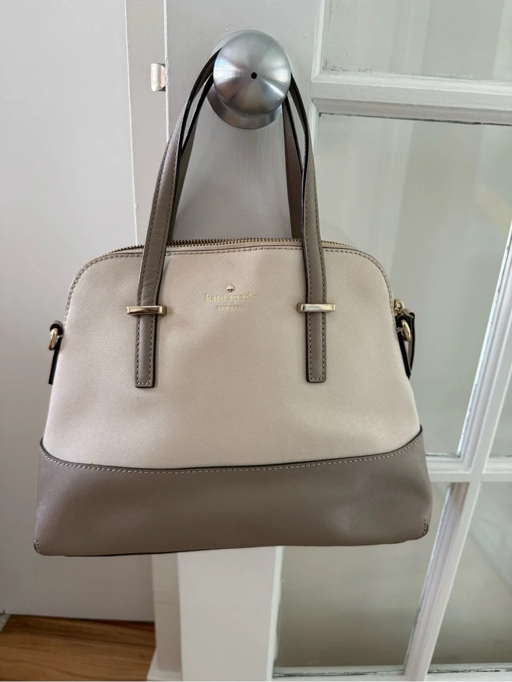 kate spade Two-Tone Cream & Taupe Satchel with Gold Hardware